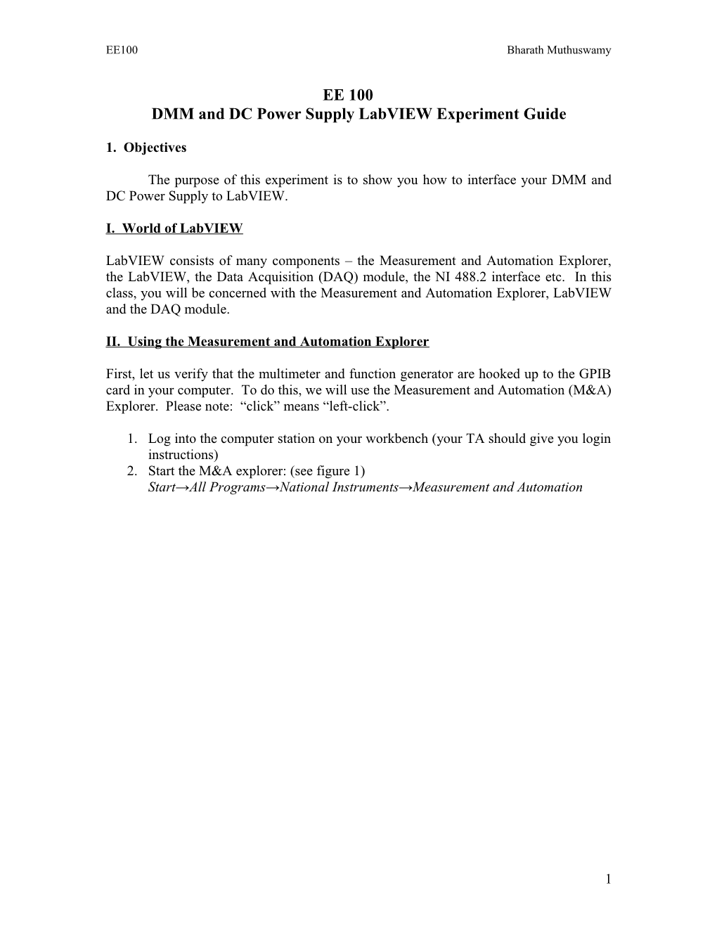 DMM and DC Power Supply Labview Experiment Guide