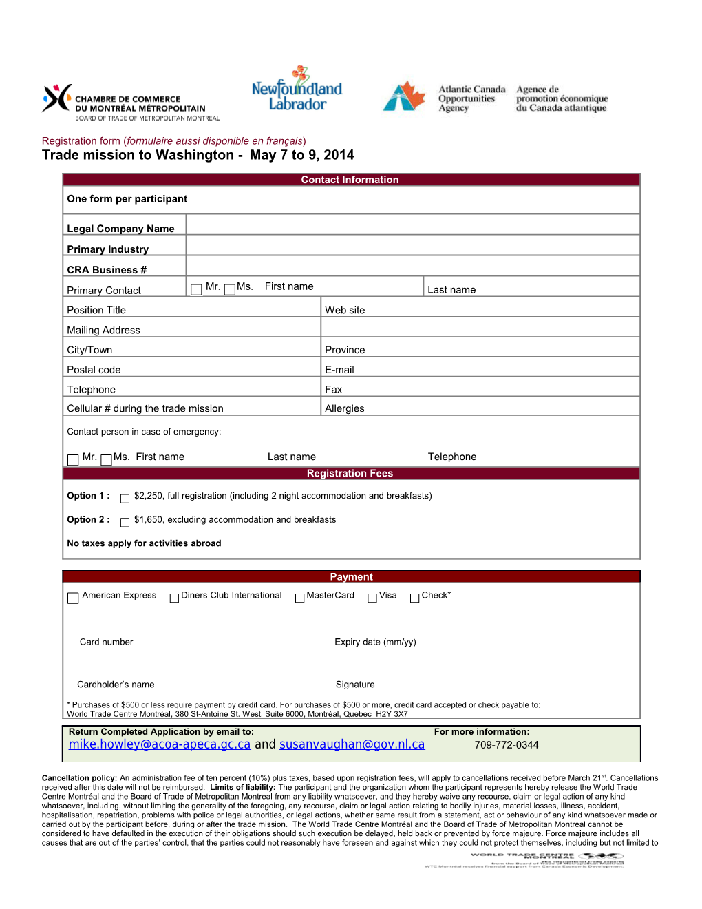 Registration Form ( Formulaire Aussi Disponible En Français )