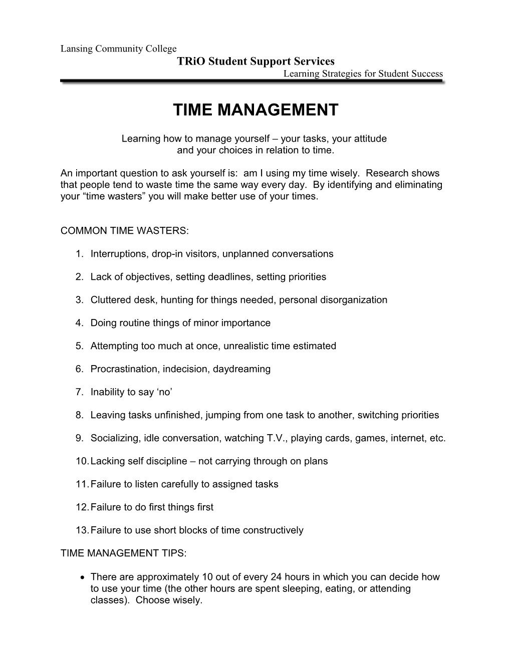 Study Skills - Time Management - Trio Student Support Services