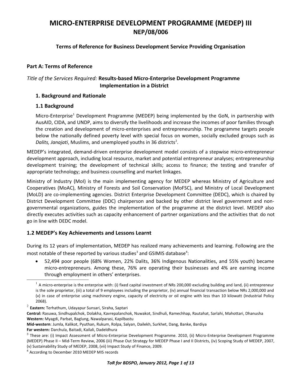 Sub-Contracting Strategies for CIDA-Funded Component of MEDEP