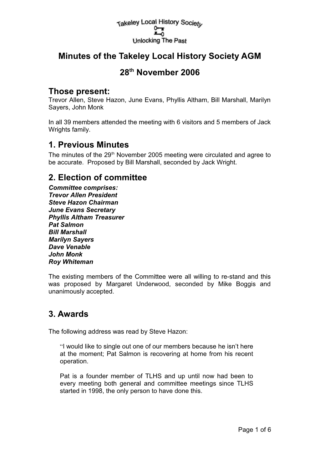 Summary for 2004 TLHS AGM