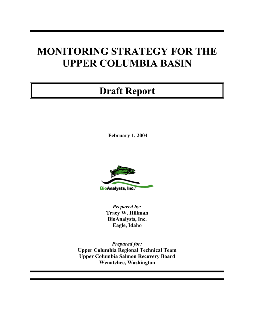 Monitoring Strategy for the Upper Columbia Basin