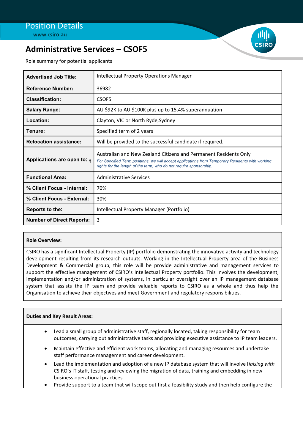 Position Details - Administrative Services - CSOF6