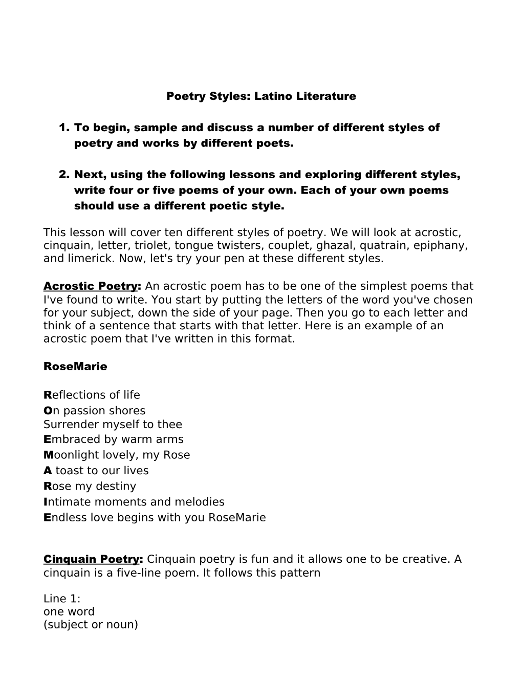 Poetry Styles: Latino Literature