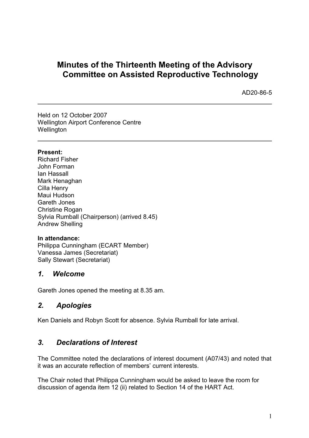 Minutes of the Eleventh Meeting of the Advisory Committee on Assisted Reproductive Technology
