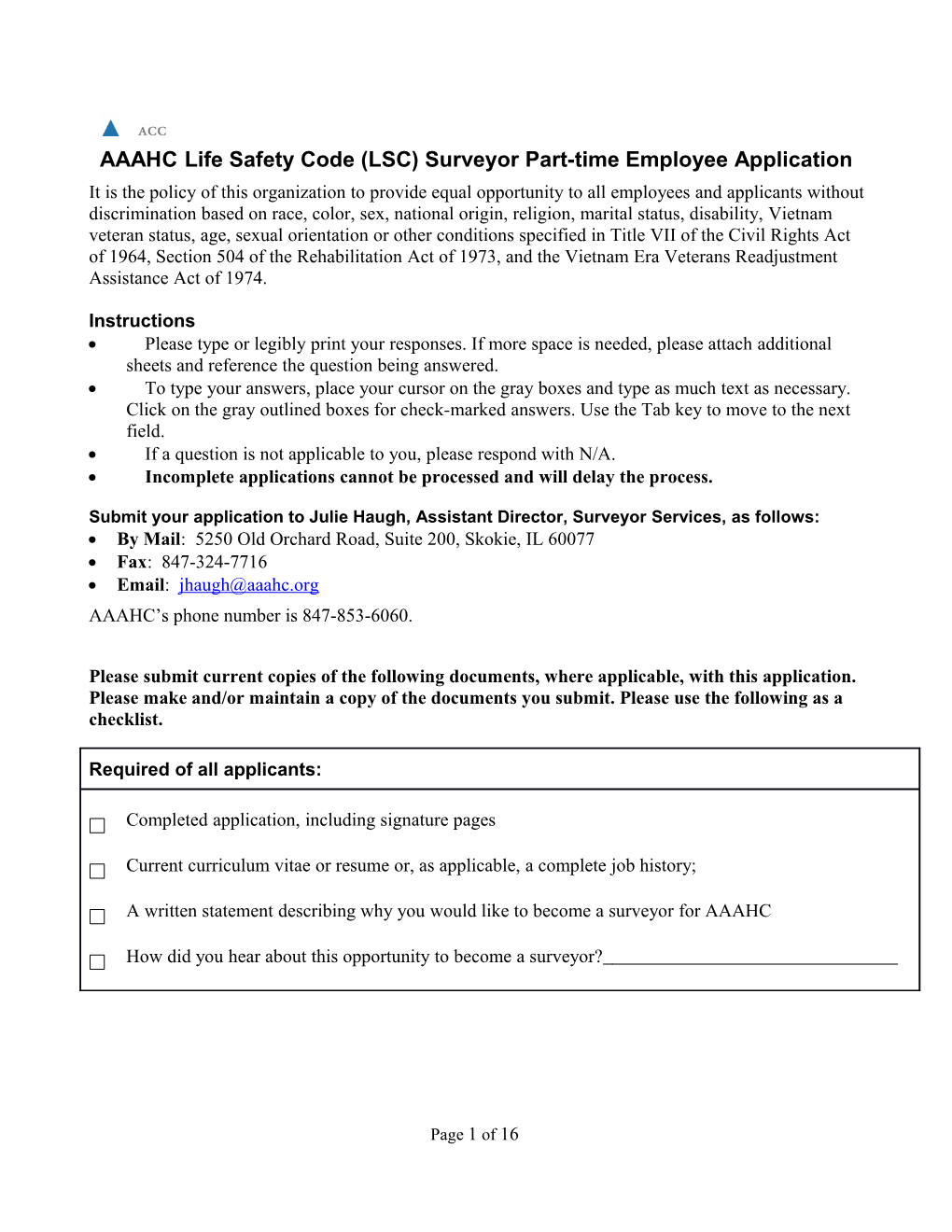 AAAHC Life Safety Code (LSC)Surveyorpart-Time Employee Application