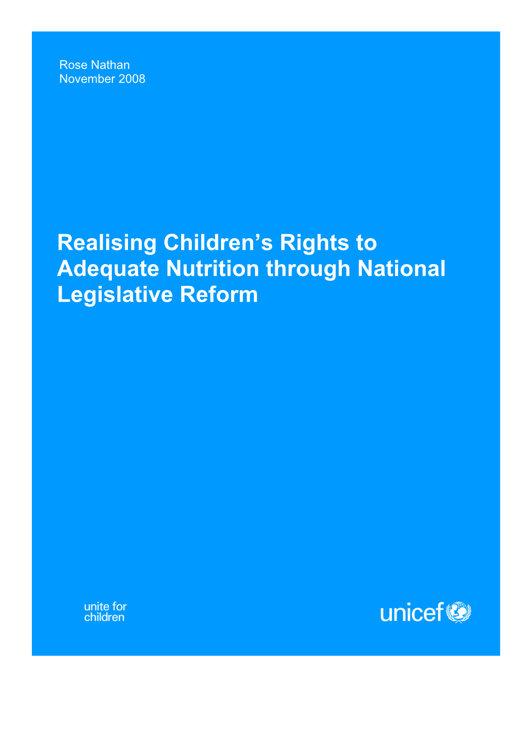 Realising Children S Rights to Adequate Nutrition Through National Legislative Reform 1