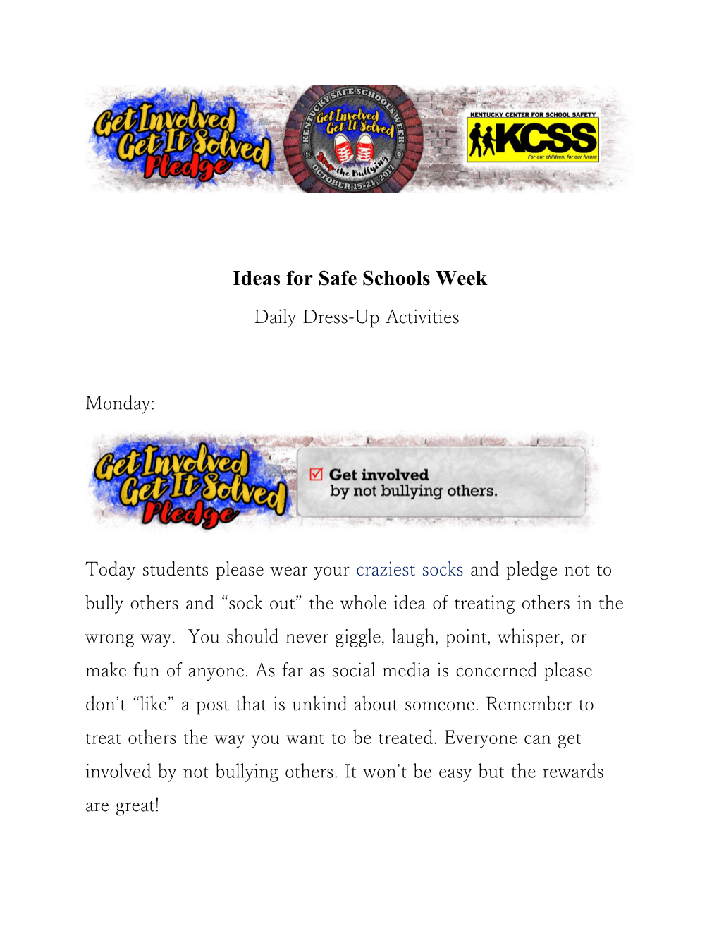 Ideas for Safe Schools Week
