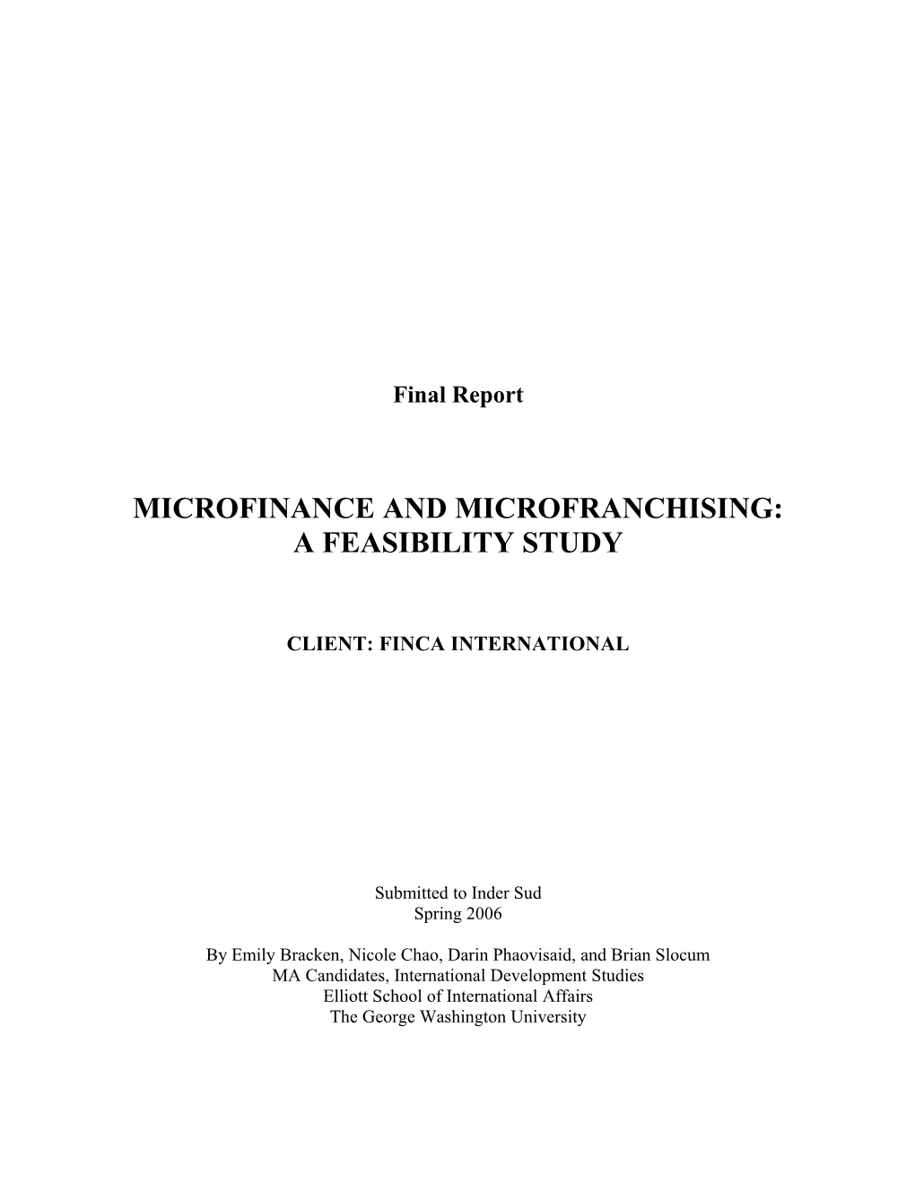 Microfinance and Microfranchising: a Feasibility Study