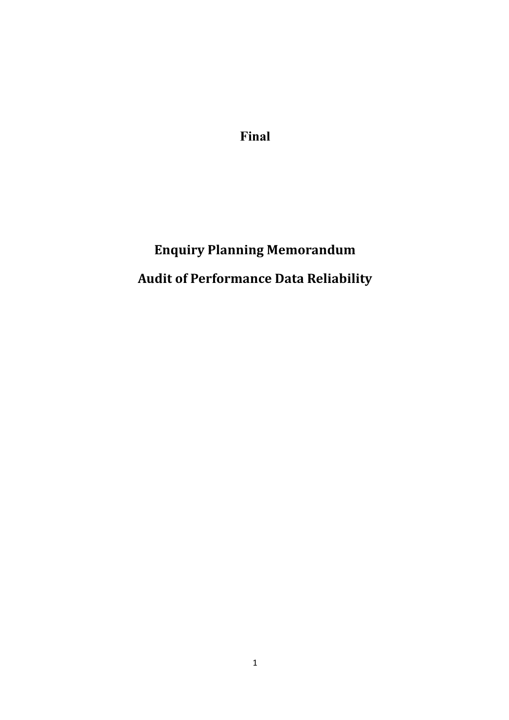 Audit of Performance Data Reliability