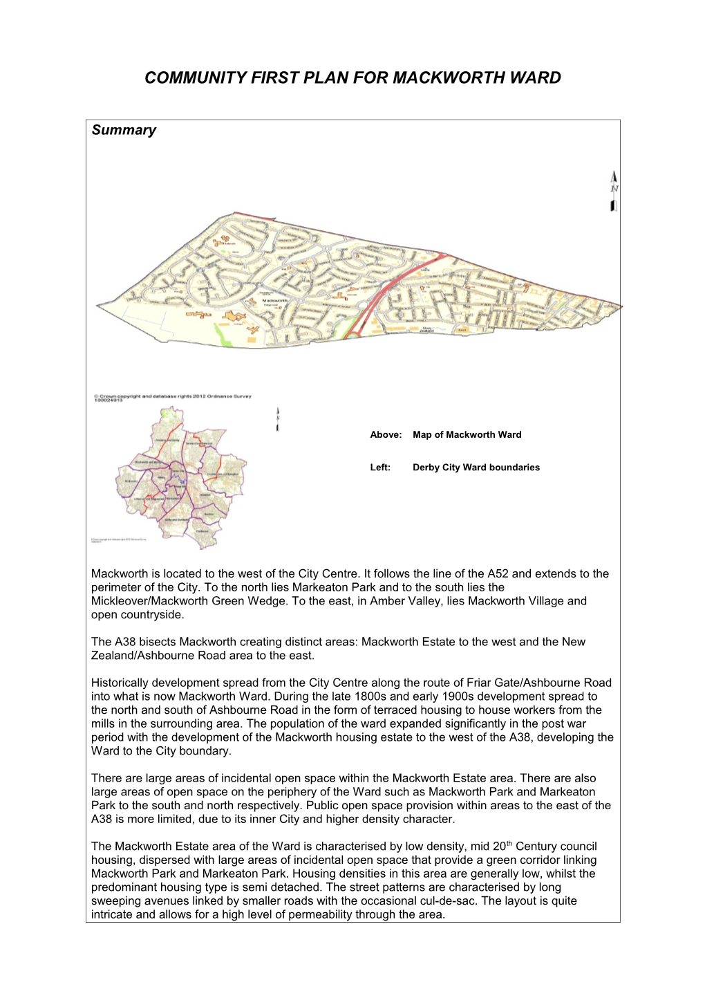 Community First Plan for Mackworth Ward