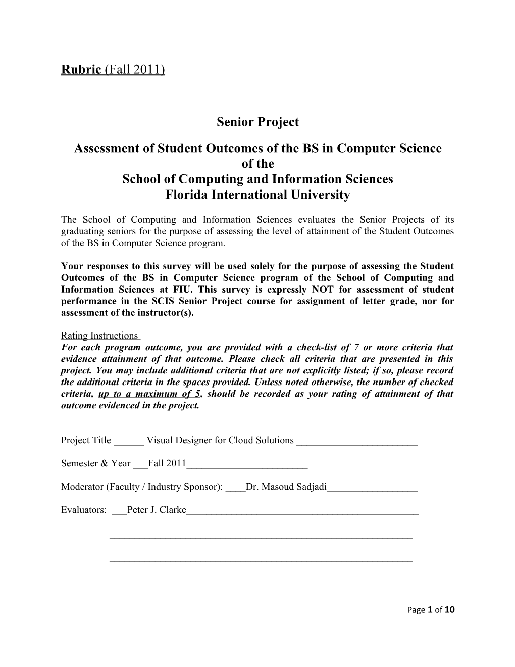 Assessment of Student Outcomes of the BS in Computer Science s1