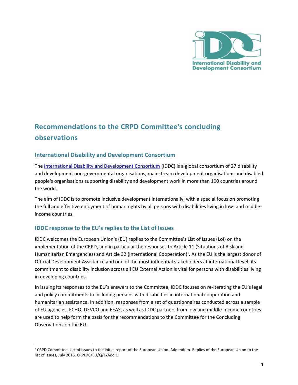 Recommendations to the CRPD Committee S Concluding Observations