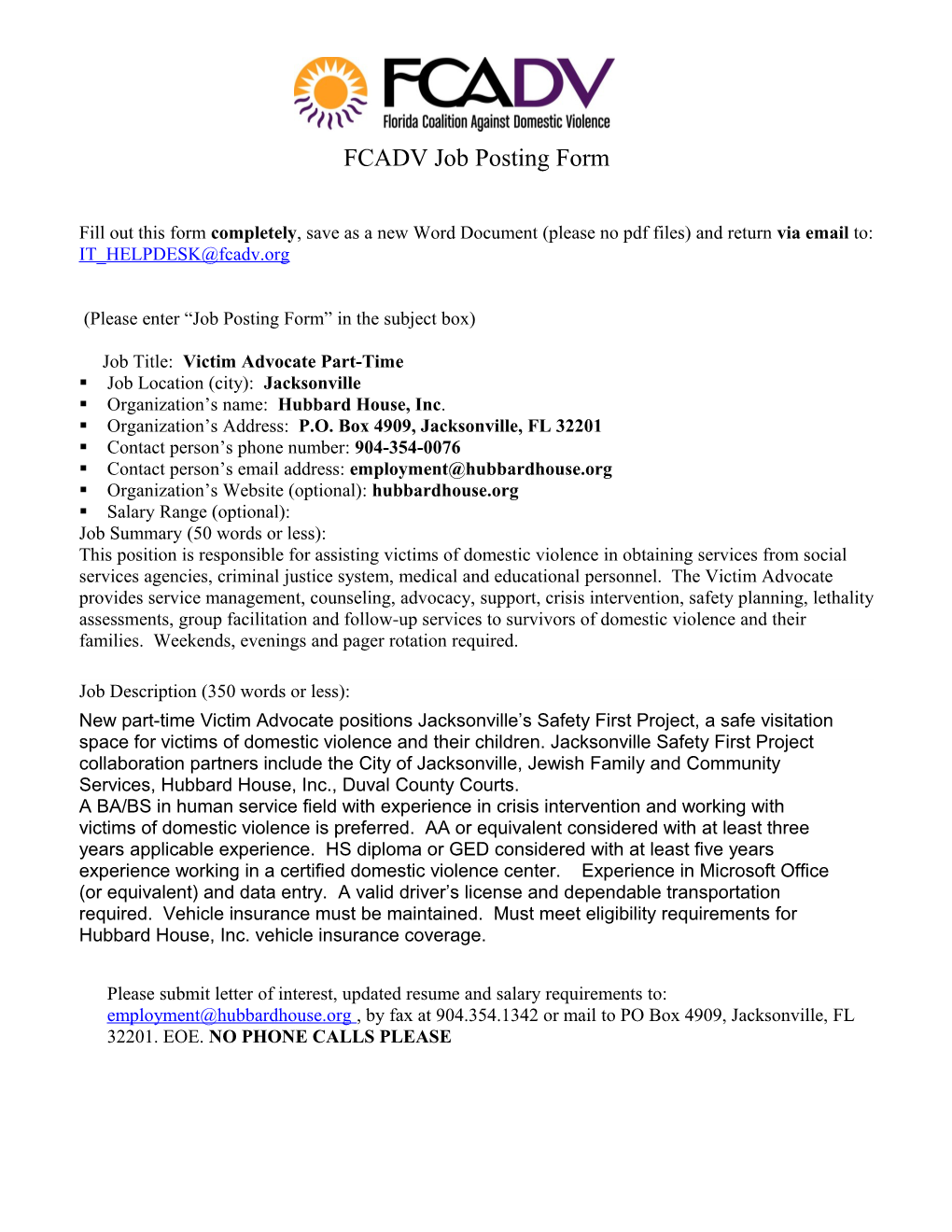 FCADV Job Posting Form