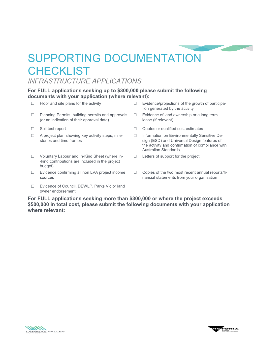 Supporting Documentation Checklist