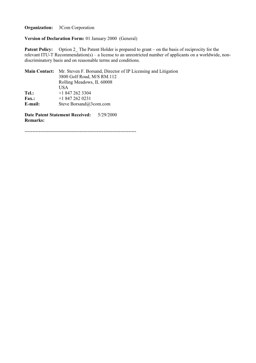 General Patent Statement and Licensing Declaration Database