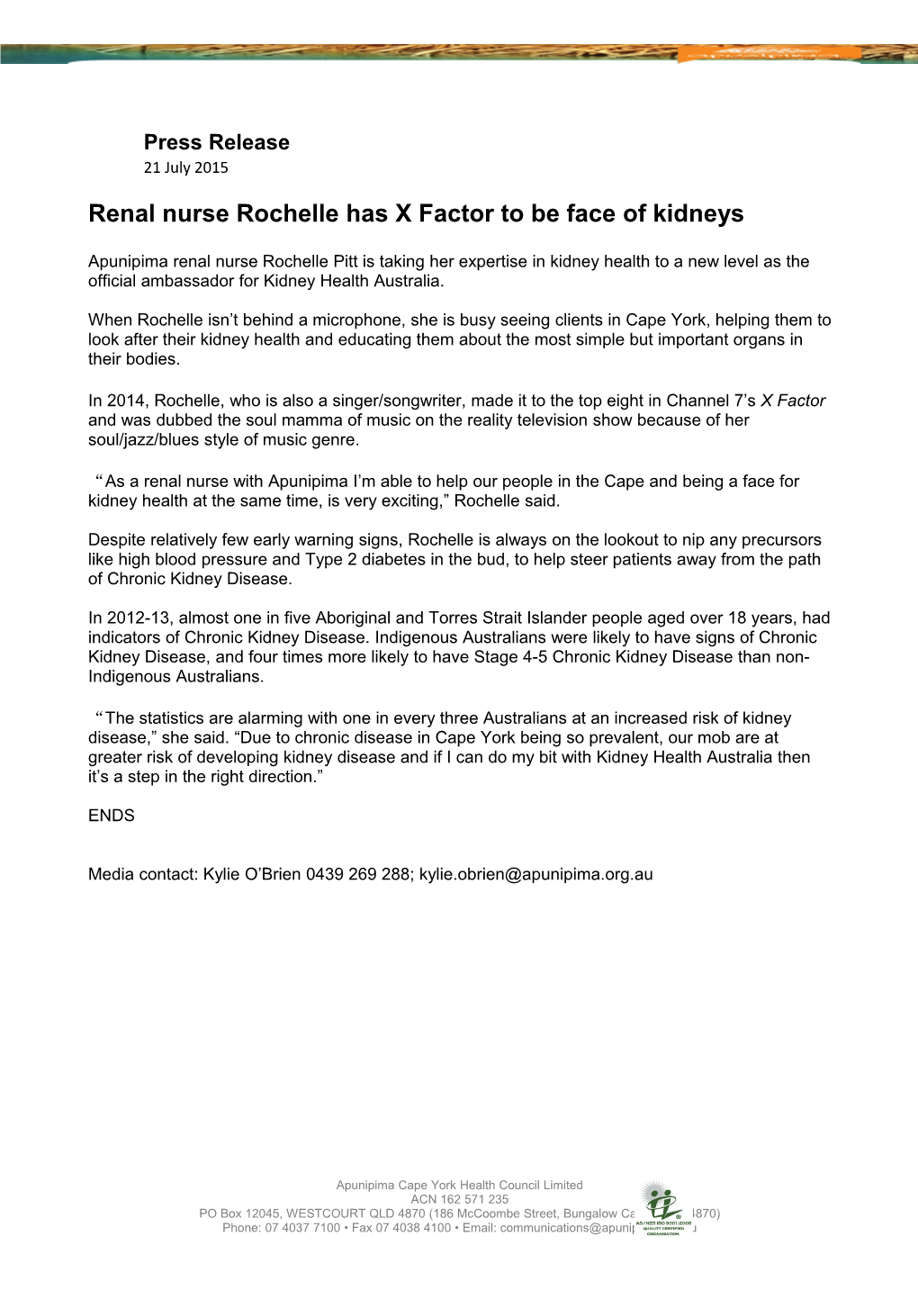Renal Nurse Rochelle Has X Factor to Be Face of Kidneys