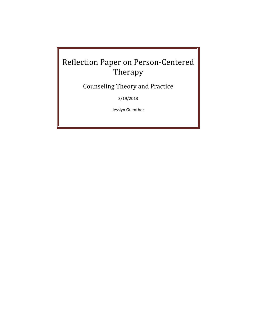 Reflection Paper on Person-Centered Therapy