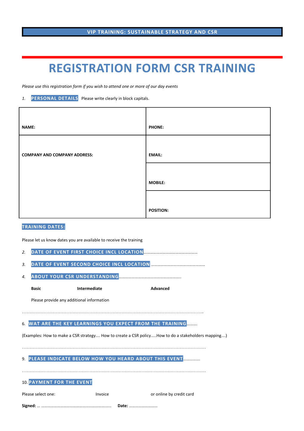Vip Csr Registration Form Emg