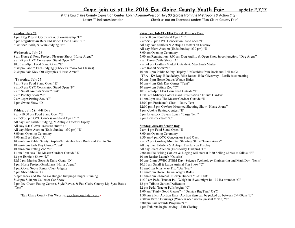 Come Join Us at the 2016 Eau Claire County Youth Fair Update 2.7.17