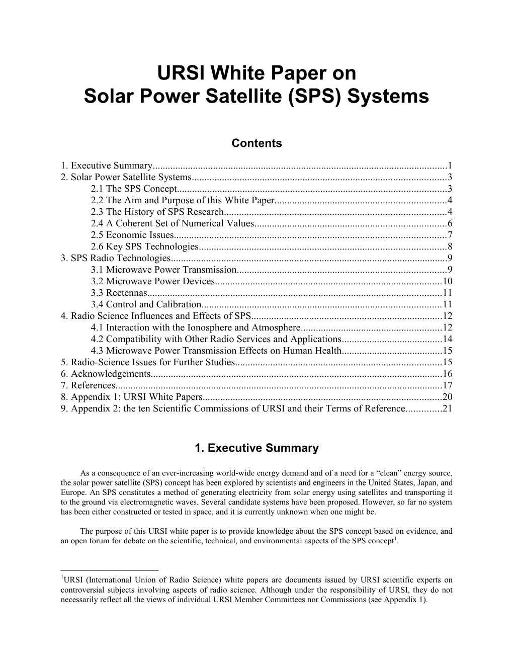 Solar Power Satellite (SPS) Systems