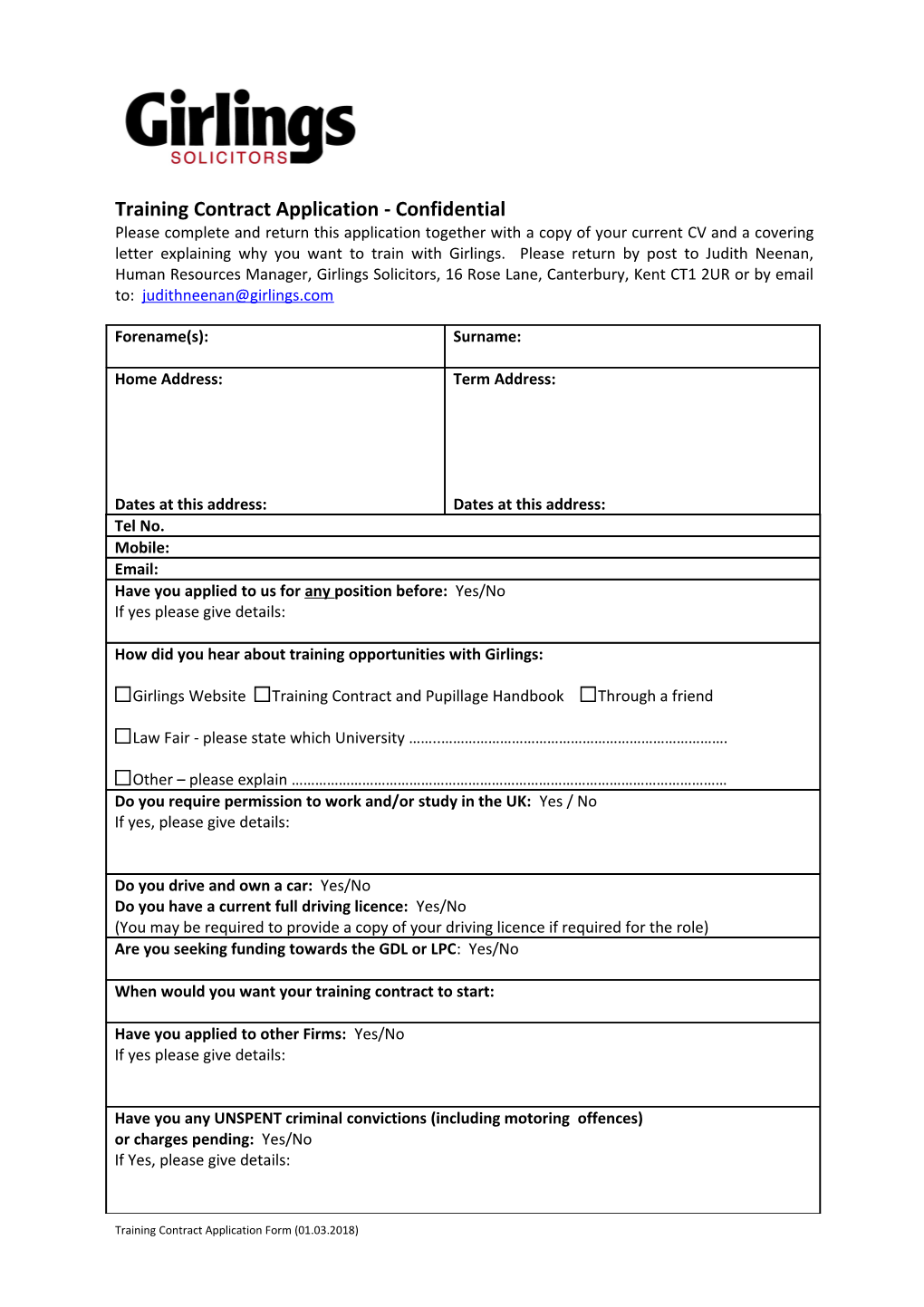 Training Contract Application- Confidential