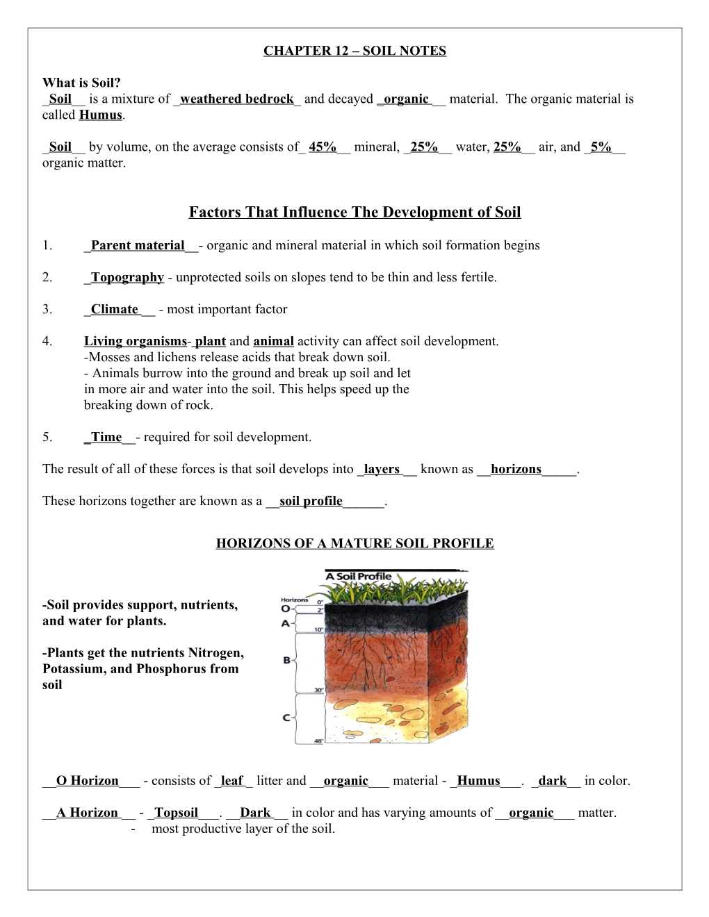 Chapter 12 Soil Notes