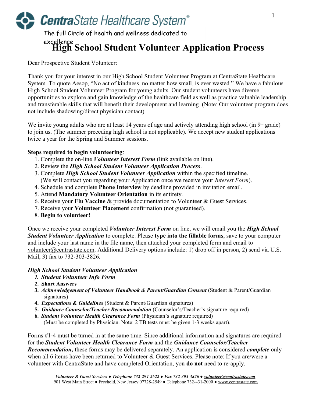 High School Student Volunteer Application Process