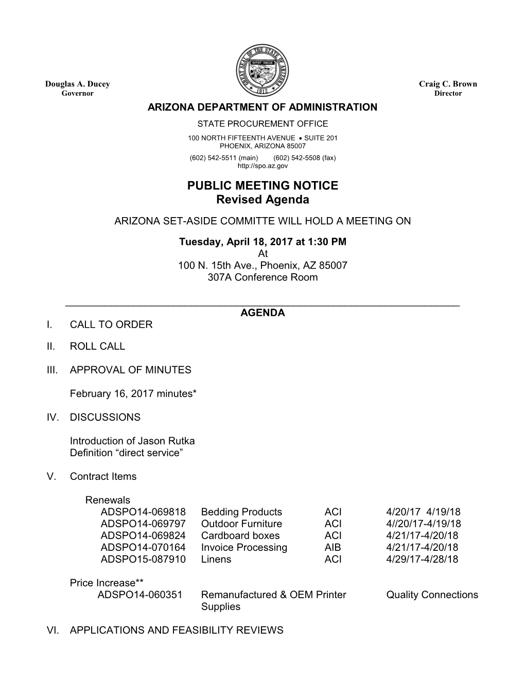 Set-Aside Committee Public Meeting Notice