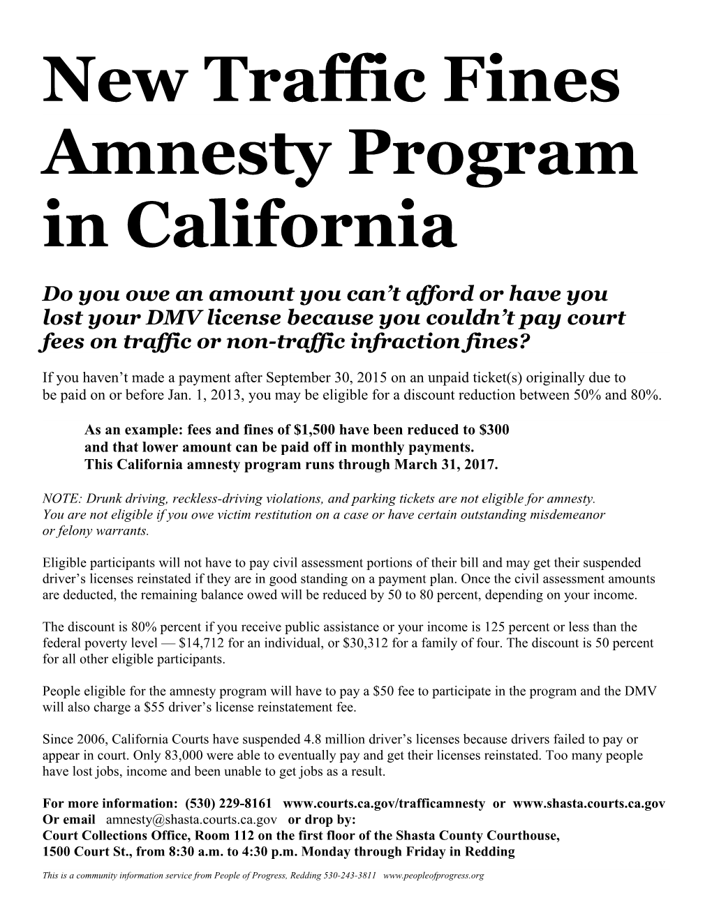 New Traffic Fines California Amnesty Program