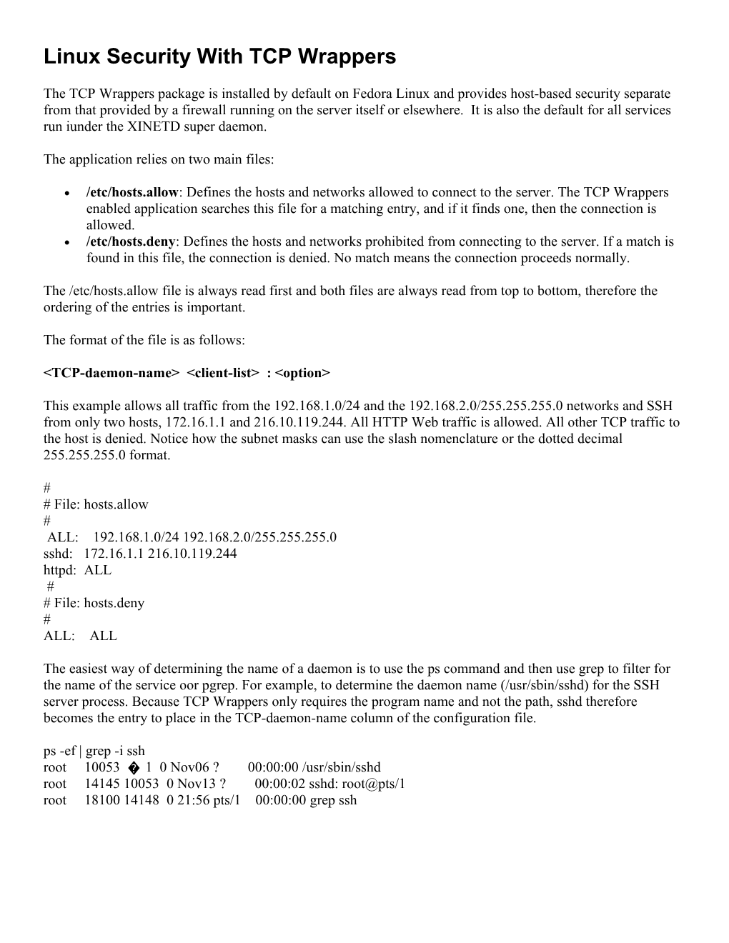 Linux Security with TCP Wrappers