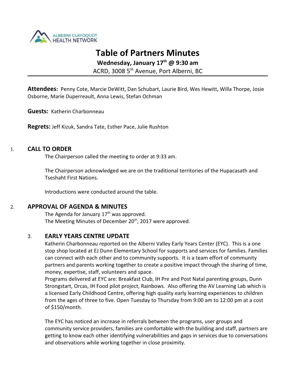 Table of Partners Minutes