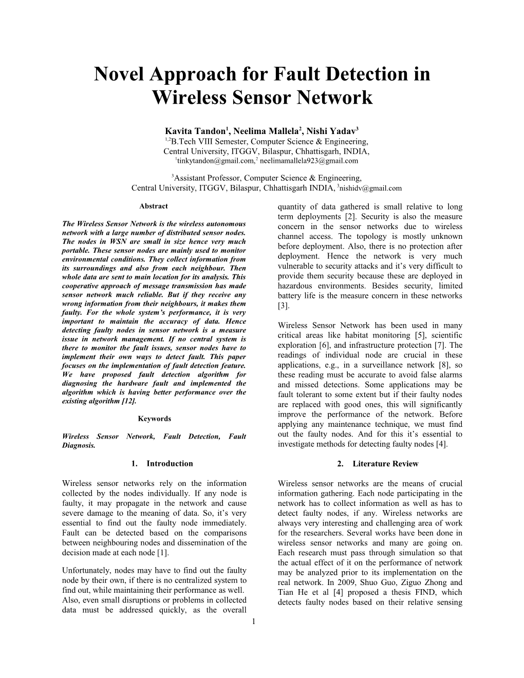 Implementing Fault Detection in Wireless Sensor Network