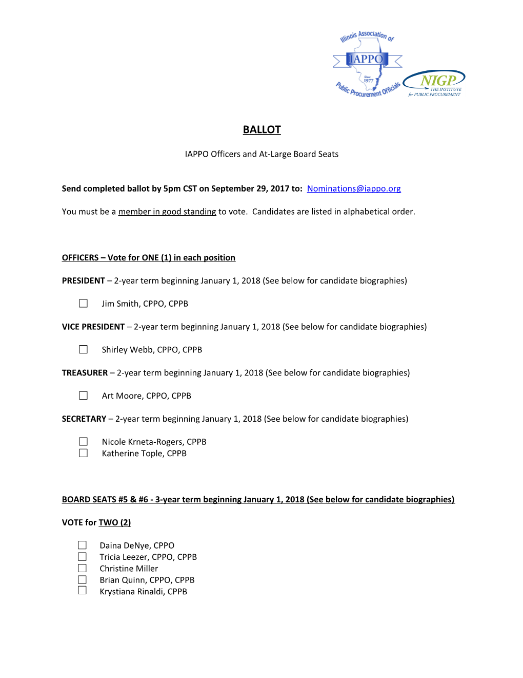 IAPPO Officers and At-Large Board Seats