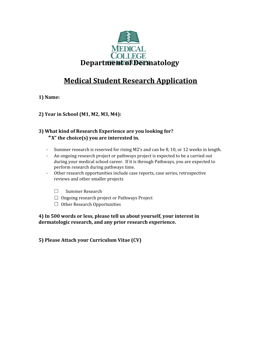 Medical Student Research Application