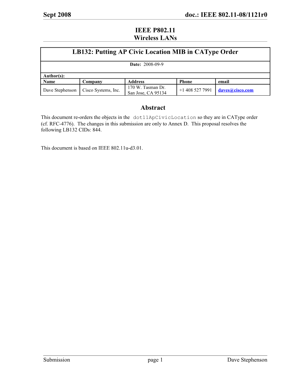 LB132: Putting AP Civic Location MIB in Catype Order