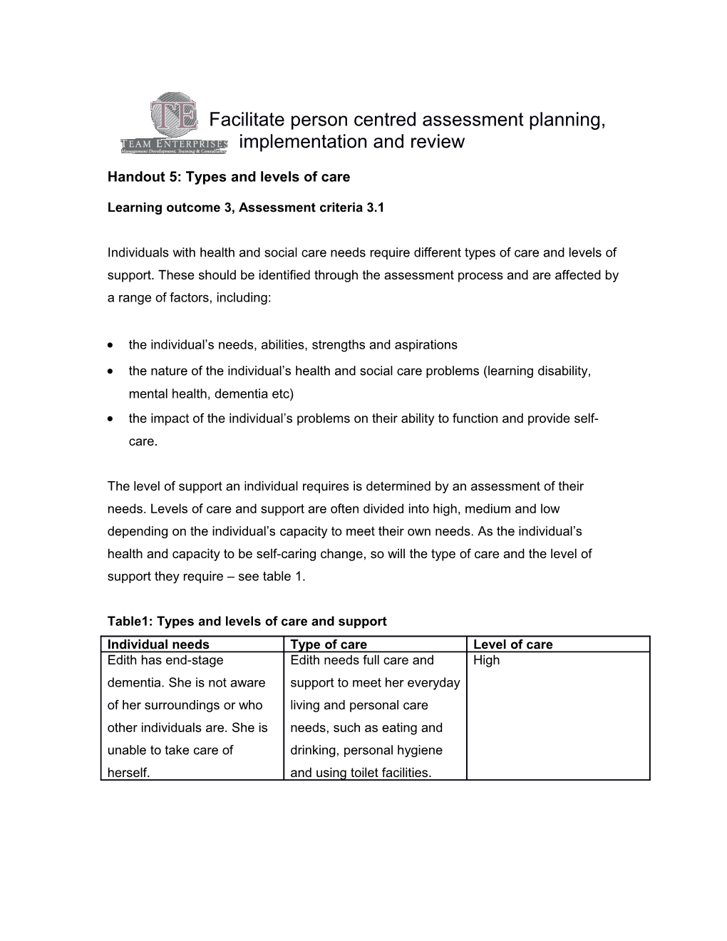 Facilitate Person Centred Assessment Planning, Implementation and Review