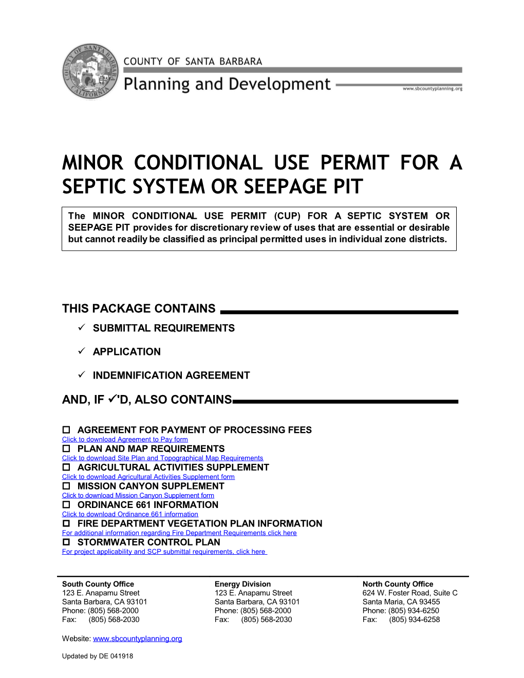 Minor Conditional Use Permit for a Septic System Or Seepage Pit