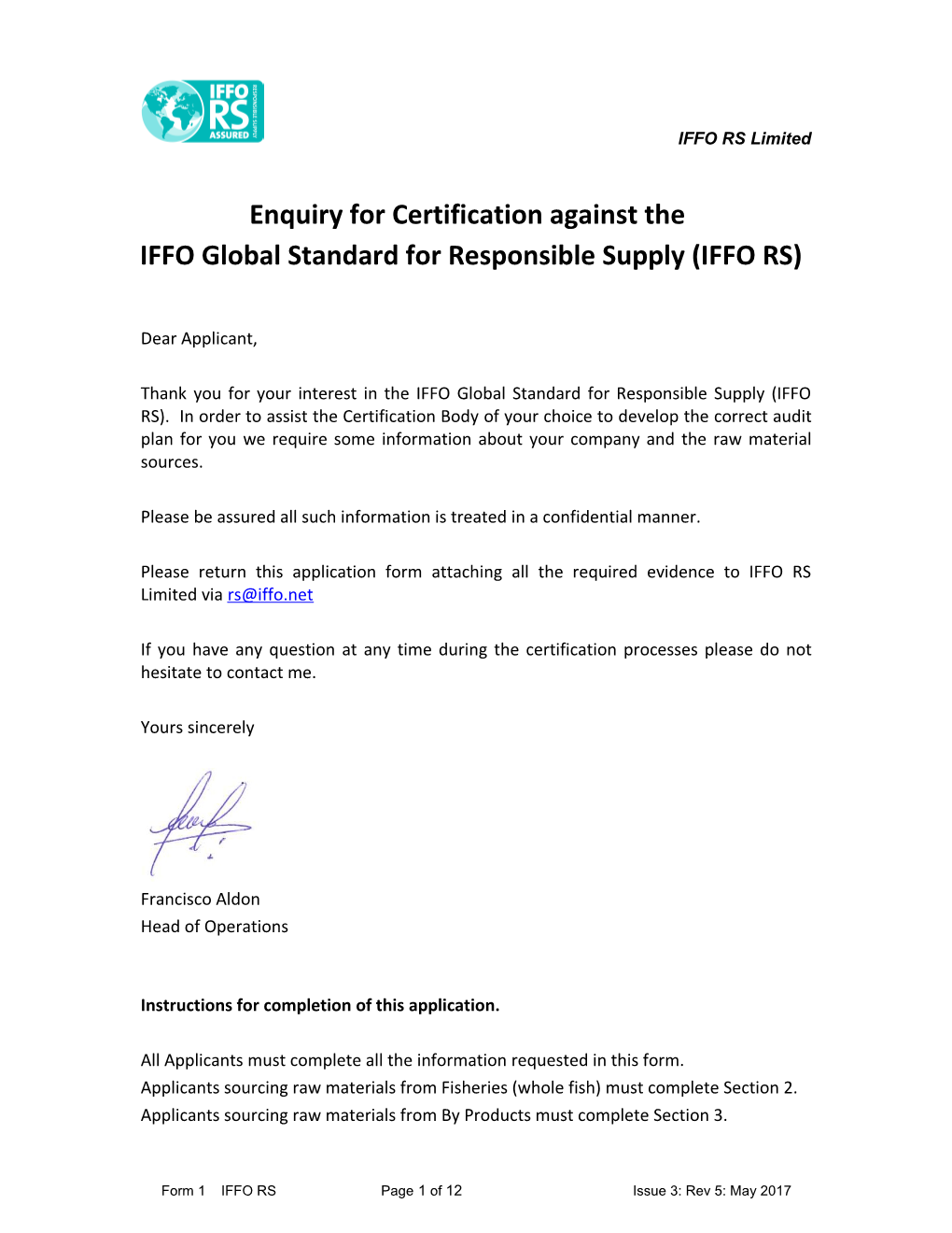 IFFO Global Standard for Responsible Supply (IFFO RS)