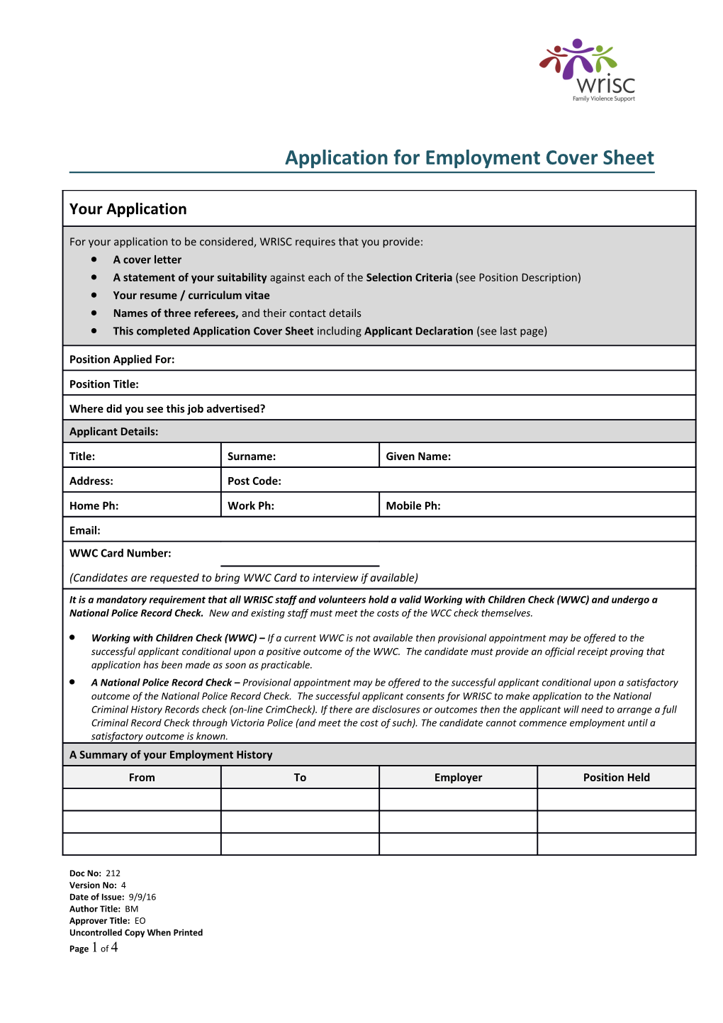 A Statement of Your Suitability Against Each of the Selection Criteria (See Position