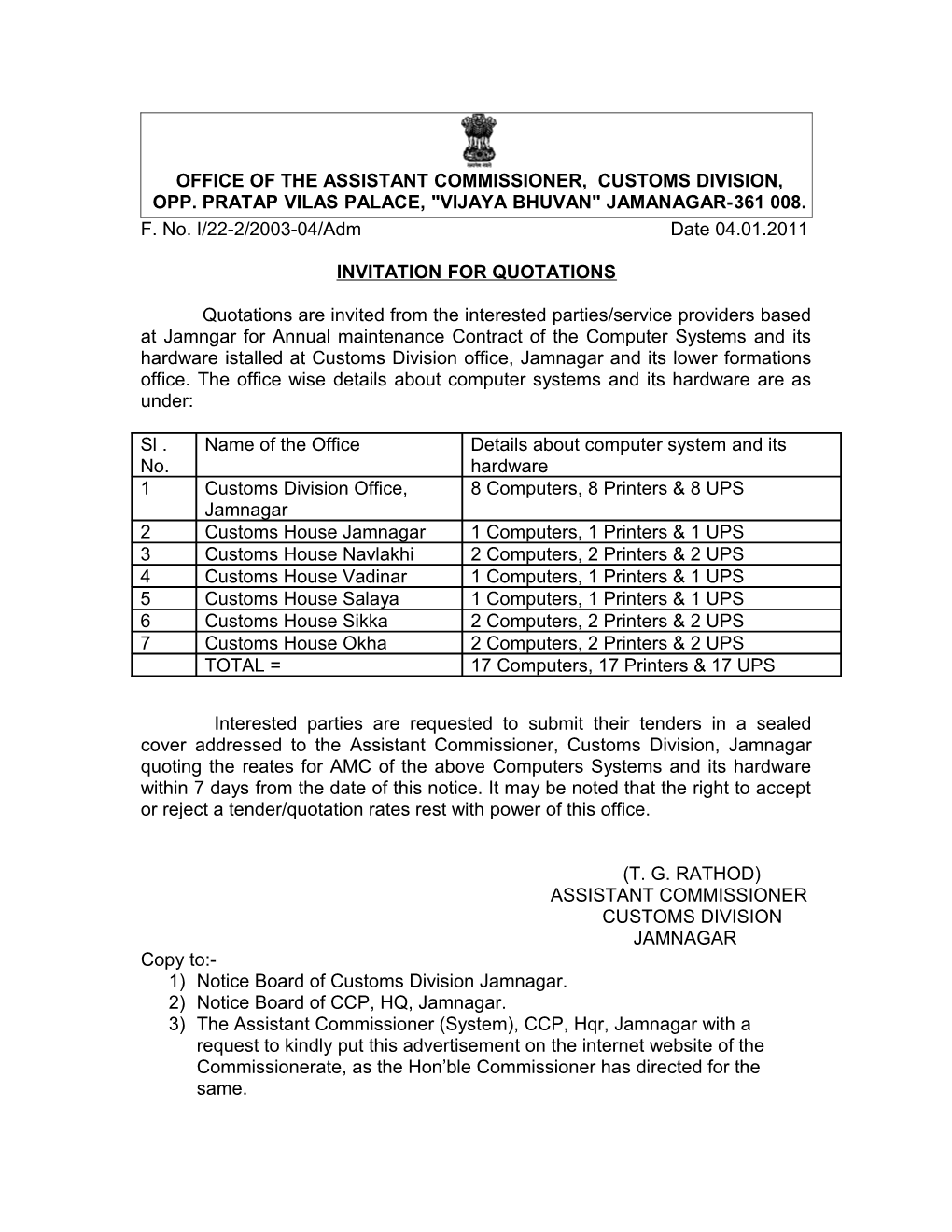 Office of the Assistant Commissioner, Customs Division