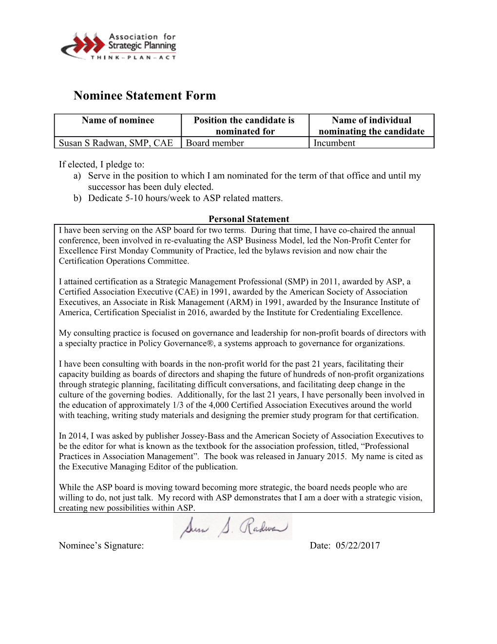 Nominee Statement Form