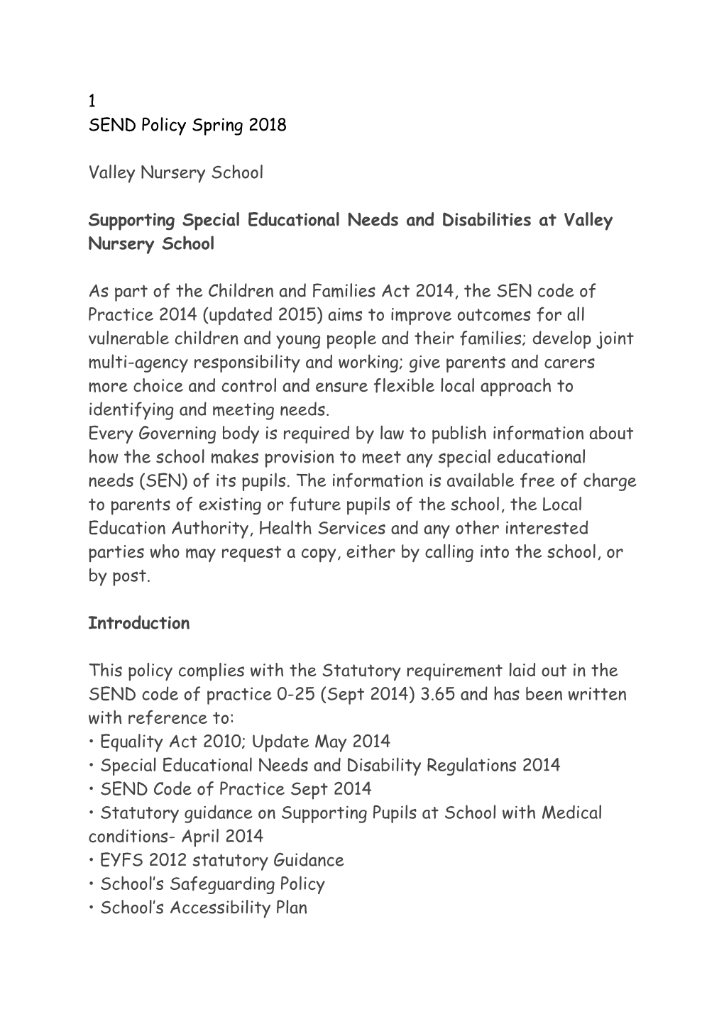 Supporting Special Educational Needs and Disabilities at Valley Nursery School
