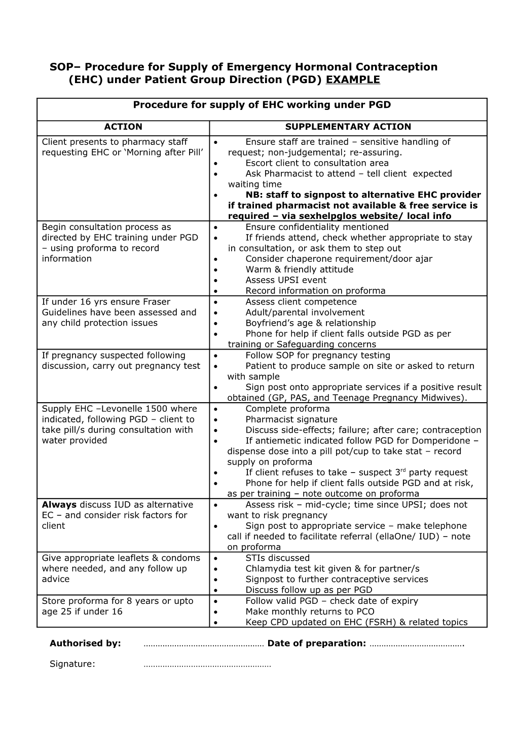 SOP Procedure for Supply of EHC Under PGD