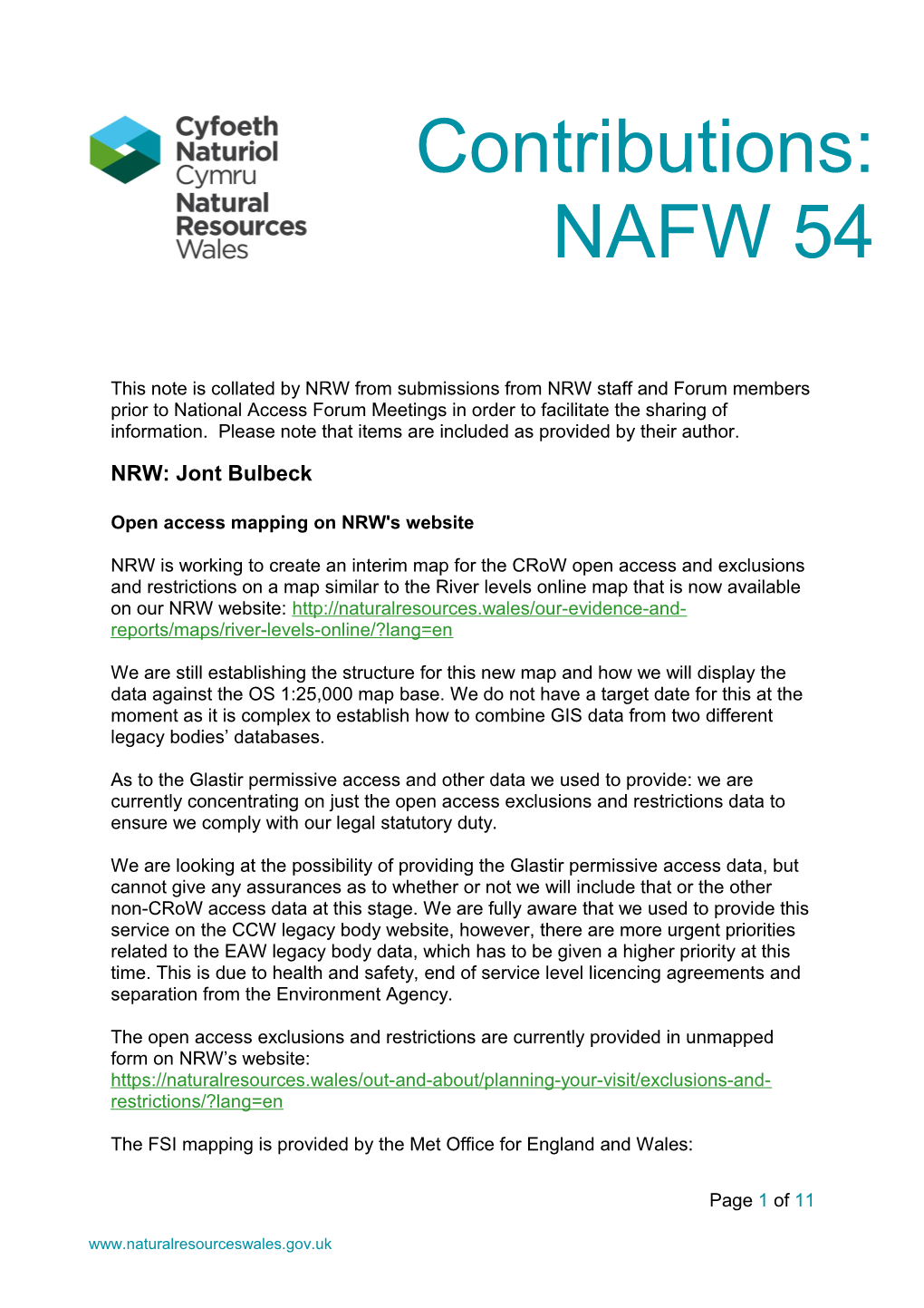 This Note Is Collated by NRW from Submissions from NRW Staff and Forum Members Prior To