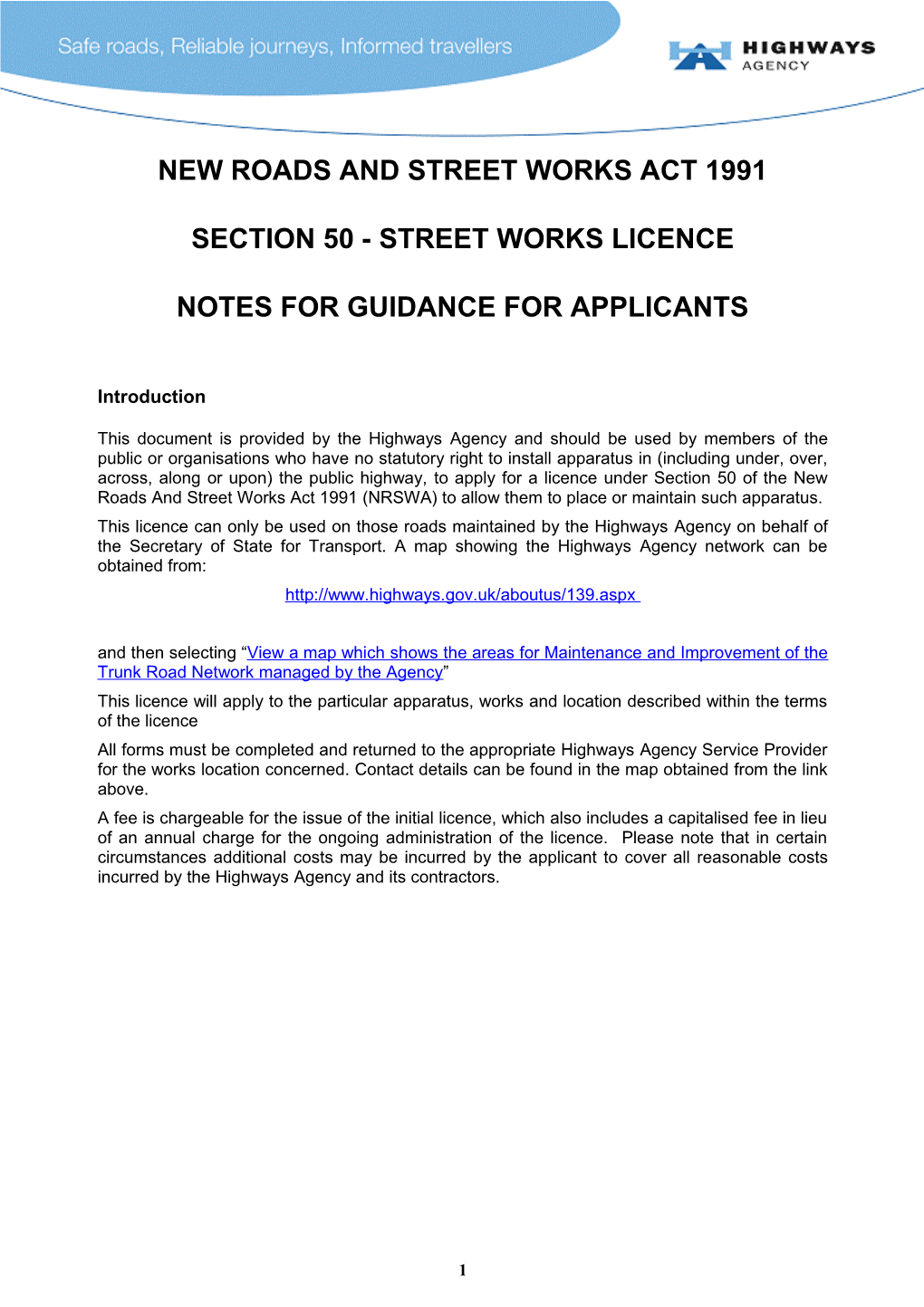Section 50 - Street Works Licence