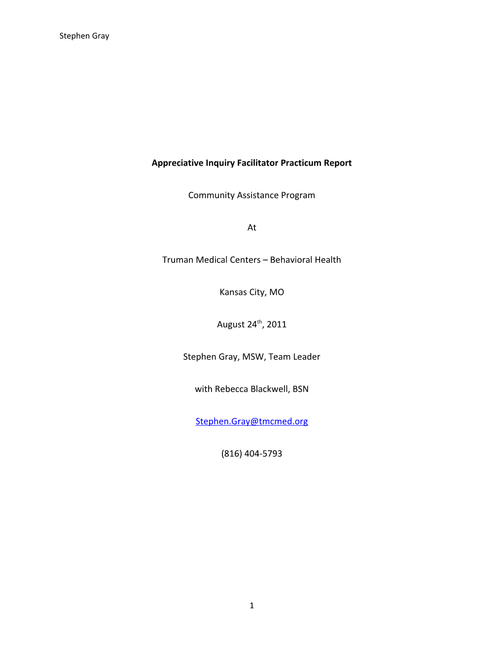 Appreciative Inquiry Facilitator Practicum Report