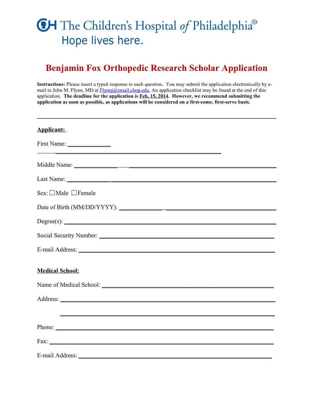 The CHOP Orthopaedics Medical School Scholar Award Promotes Clinical Research by Giving