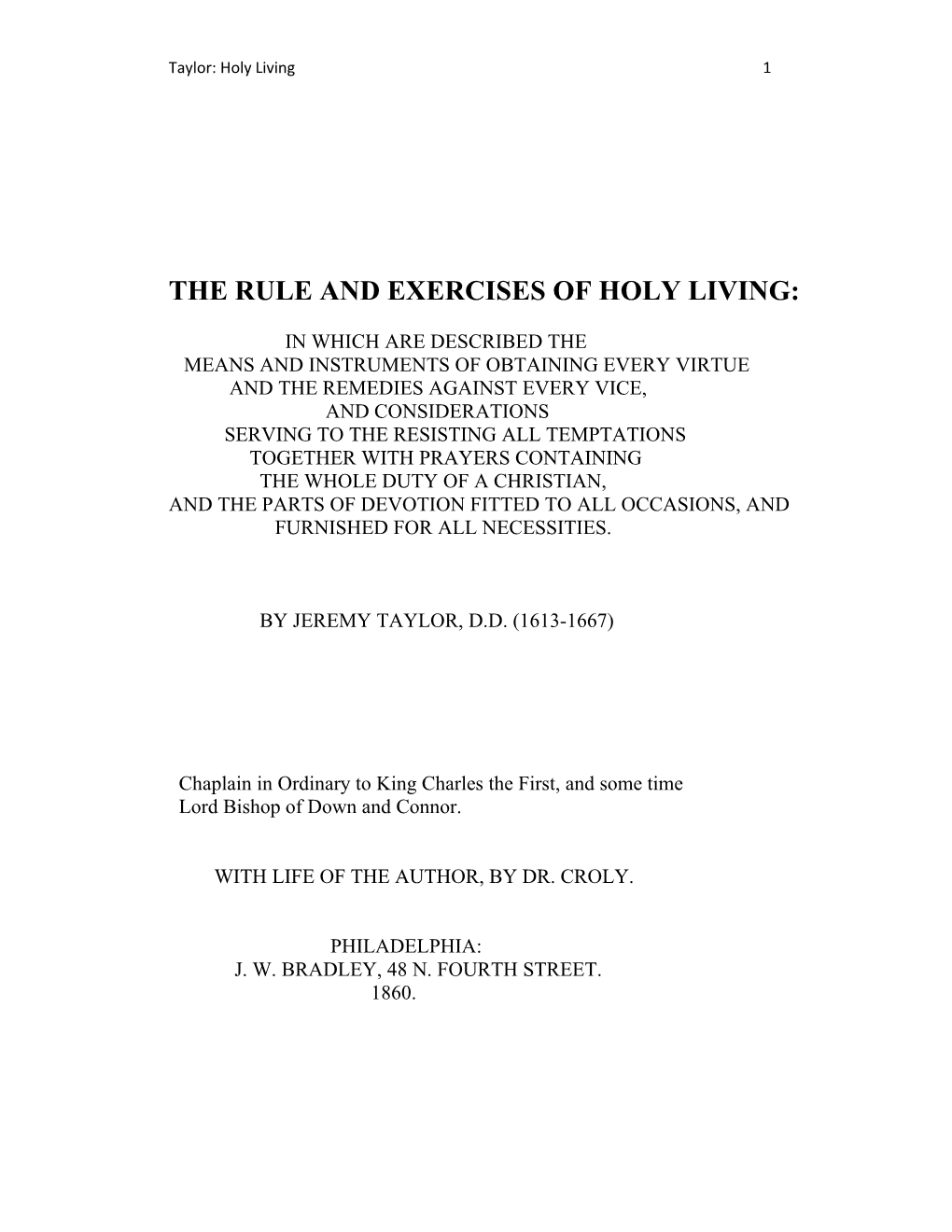 The Rule and Exercises of Holy Living