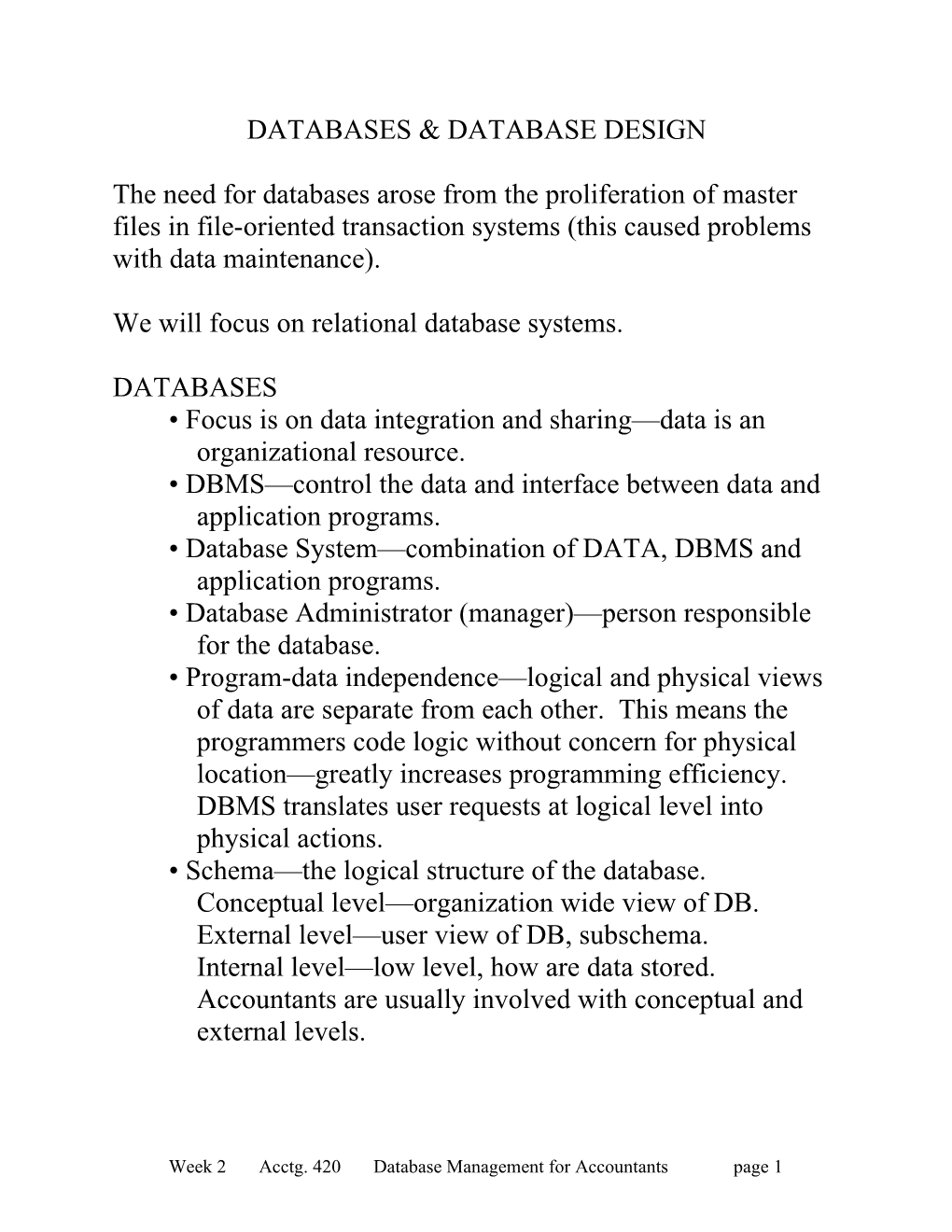 Data Bases & Data Base Design